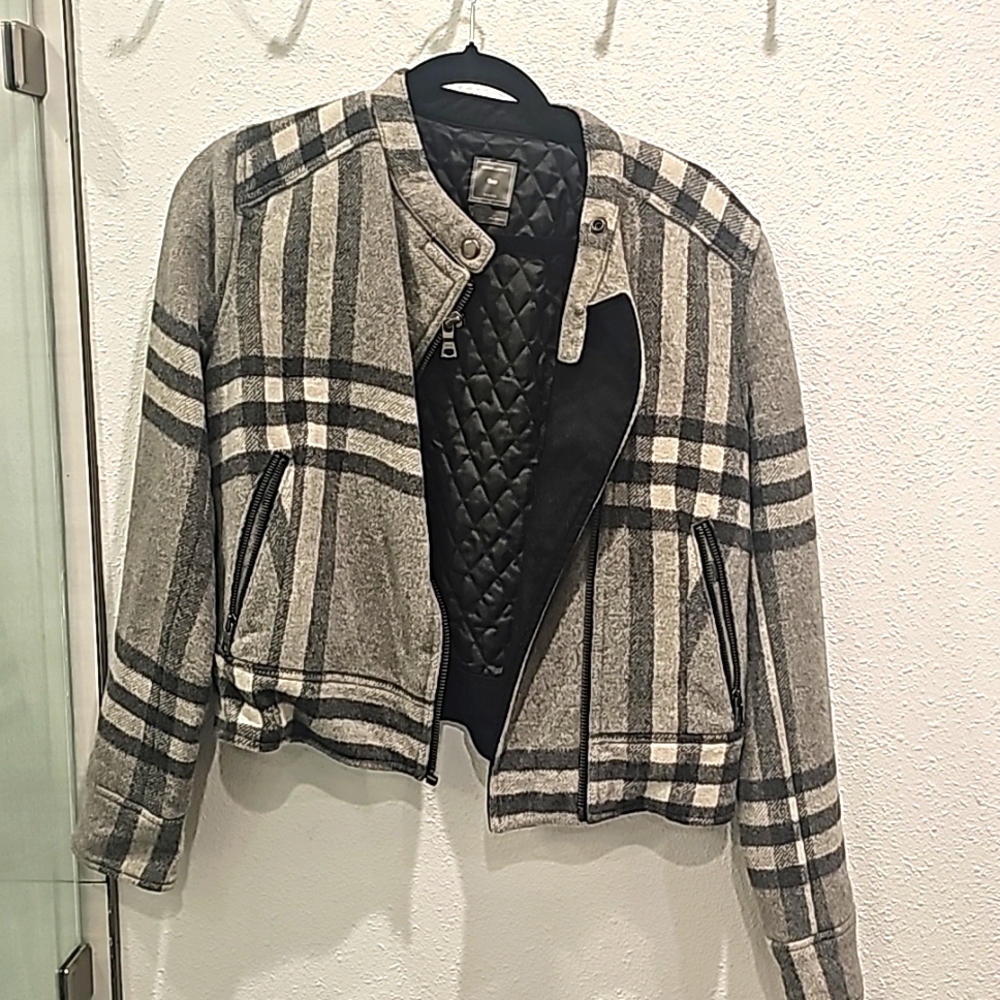 Gap Coat Women's Size Small Plaid Heritage Moto Jacket Cropped Winter Minimalist